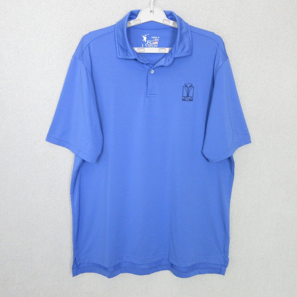 FG Tech Mens Blue Blackwolf Run Golf Performance Polo Shirt Size L Made in USA